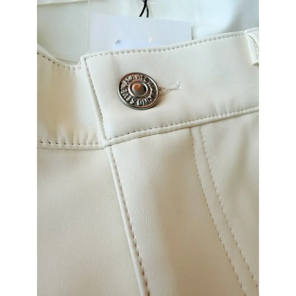 7 For All Mankind High Waist Slim Kick Faux Leather Beige Pants - Size 30, NWT